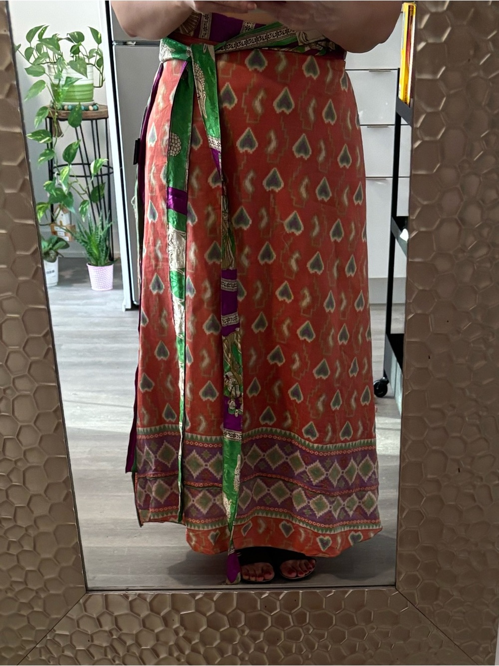 Summer Orange & Green Ikat Wrap Maxi or midi skirt